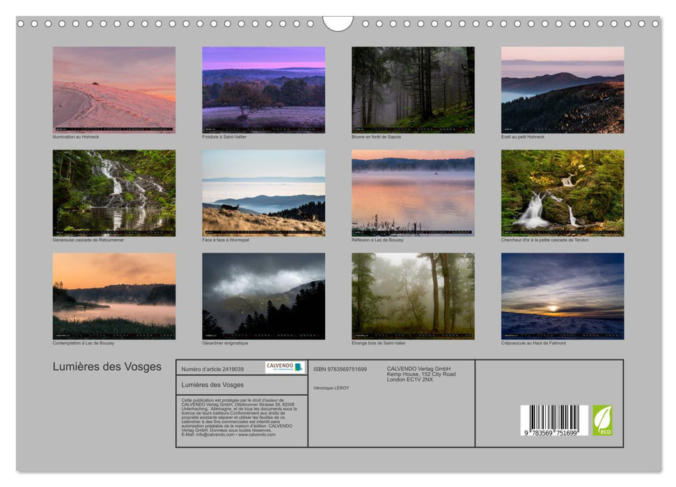 Lumières des Vosges (CALVENDO Calendrier mensuel 2027)
