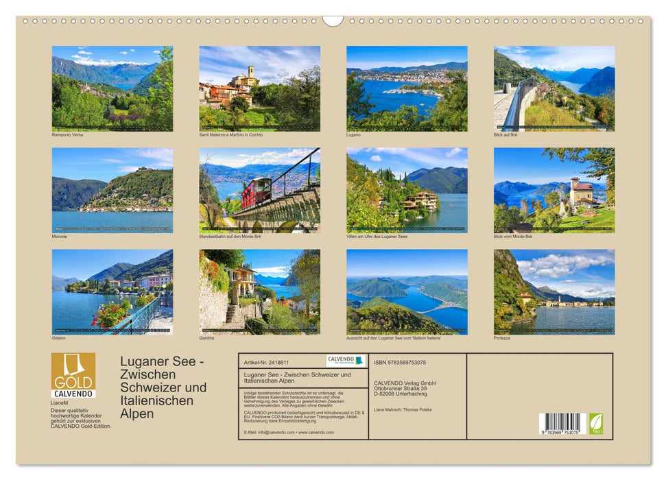 Luganer See - Zwischen Schweizer und Italienischen Alpen (CALVENDO Wandkalender 2027)