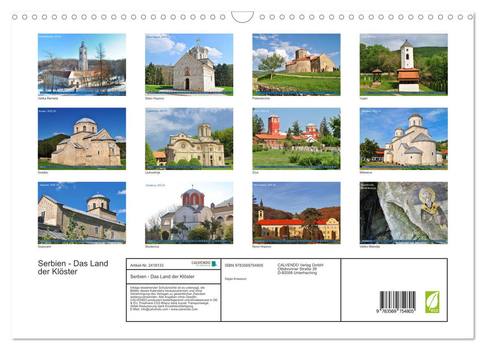 Serbien - Das Land der Klöster (CALVENDO Wandkalender 2027)