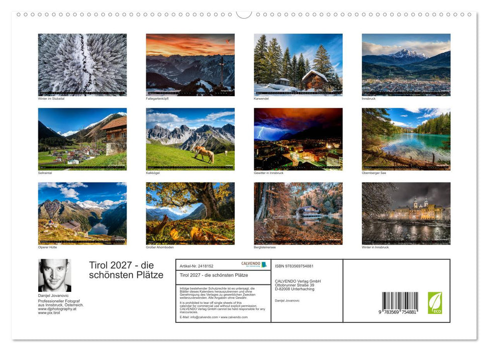 Tirol 2027 - die schönsten Plätze (CALVENDO Premium Wandkalender 2027)