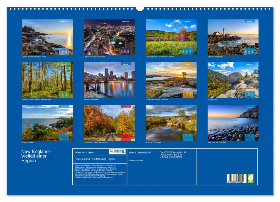 New England - Vielfalt einer Region (CALVENDO Wandkalender 2027)