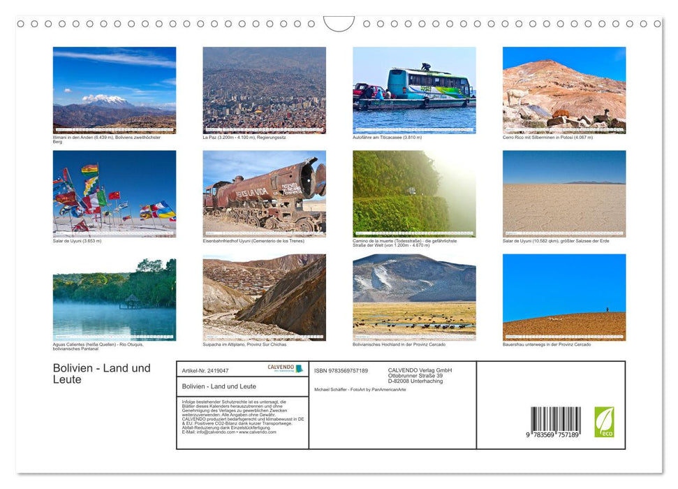 Bolivien - Land und Leute (CALVENDO Wandkalender 2027)