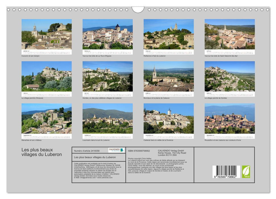 Les plus beaux villages du Luberon (CALVENDO Calendrier mensuel 2027)