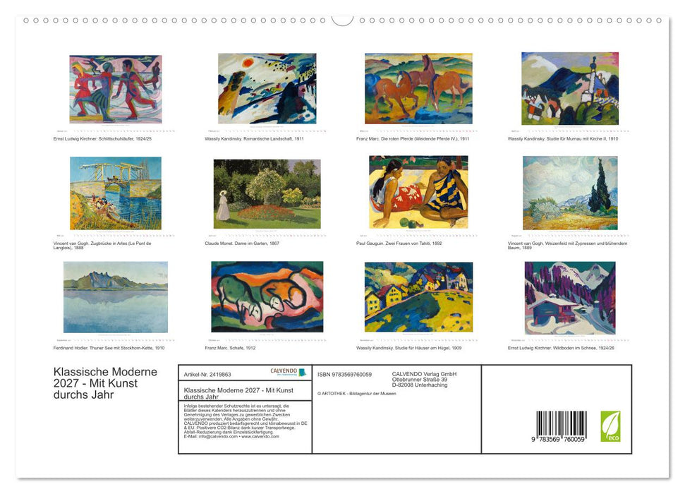Klassische Moderne 2027 - Mit Kunst durchs Jahr (CALVENDO Premium Wandkalender 2027)