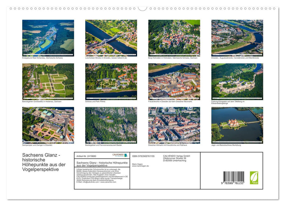 Sachsens Glanz - historische Höhepunkte aus der Vogelperspektive (CALVENDO Premium Wandkalender 2027)