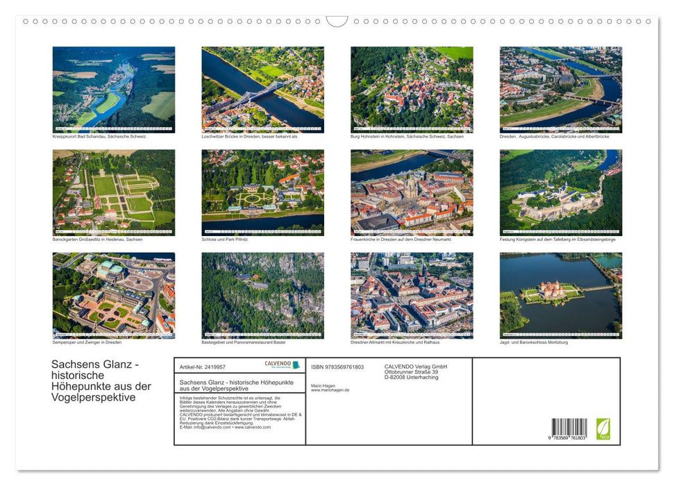 Sachsens Glanz - historische Höhepunkte aus der Vogelperspektive (CALVENDO Wandkalender 2027)