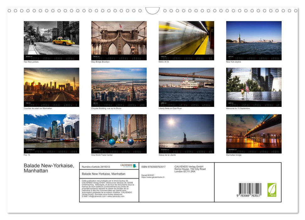 Balade New-Yorkaise, Manhattan (CALVENDO Calendrier mensuel 2027)