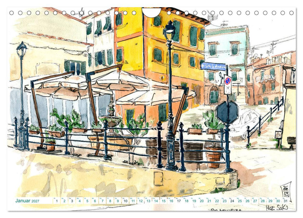 Toskana-Insel Elba - Aquarellskizzen (CALVENDO Wandkalender 2027)