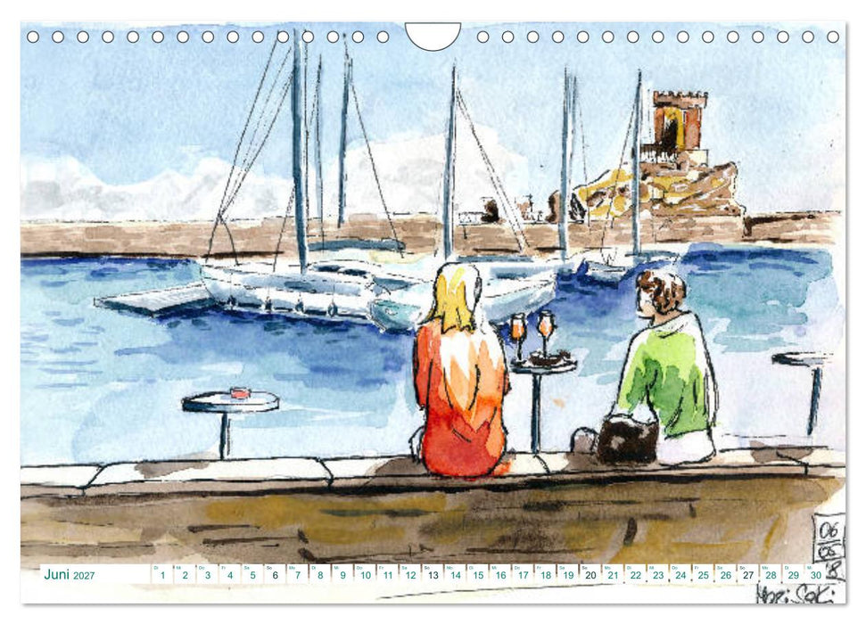 Toskana-Insel Elba - Aquarellskizzen (CALVENDO Wandkalender 2027)