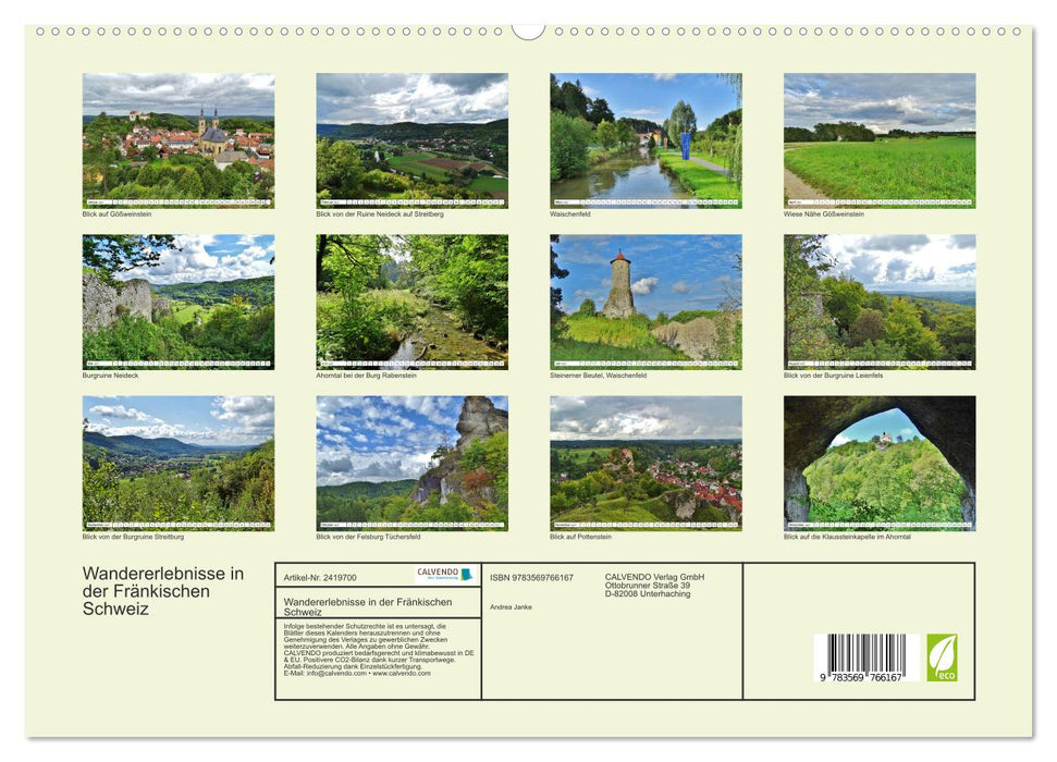 Wandererlebnisse in der Fränkischen Schweiz (CALVENDO Premium Wandkalender 2027)