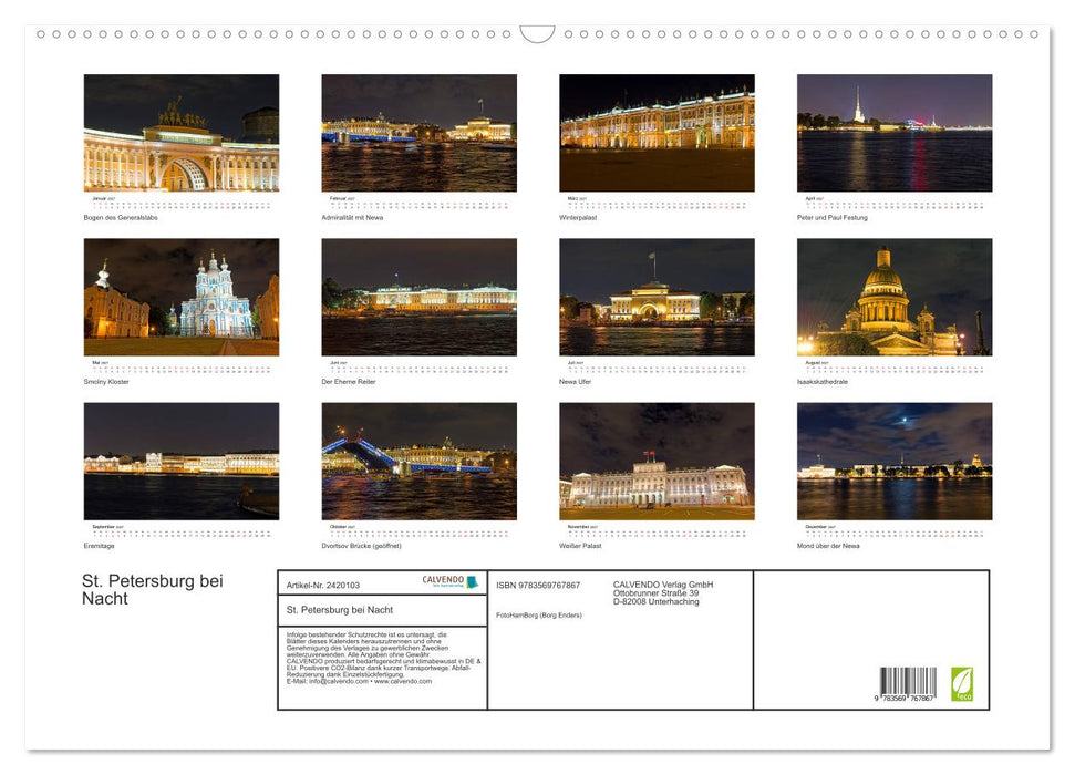 St. Petersburg bei Nacht (CALVENDO Wandkalender 2027)