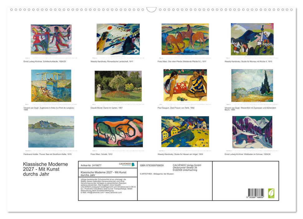 Klassische Moderne 2027 - Mit Kunst durchs Jahr (CALVENDO Wandkalender 2027)