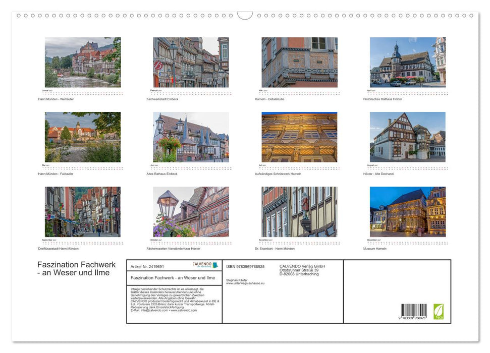 Faszination Fachwerk - an Weser und Ilme (CALVENDO Wandkalender 2027)