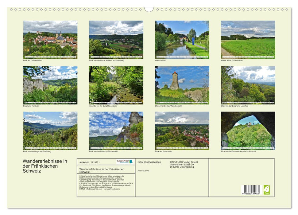 Wandererlebnisse in der Fränkischen Schweiz (CALVENDO Wandkalender 2027)