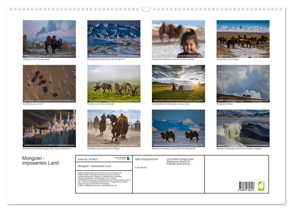 Mongolei - imposantes Land (CALVENDO Wandkalender 2027)