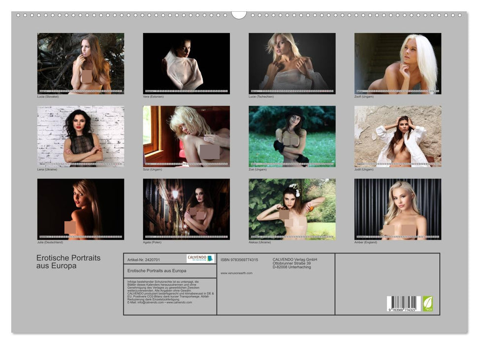 Erotische Portraits aus Europa (CALVENDO Wandkalender 2027)
