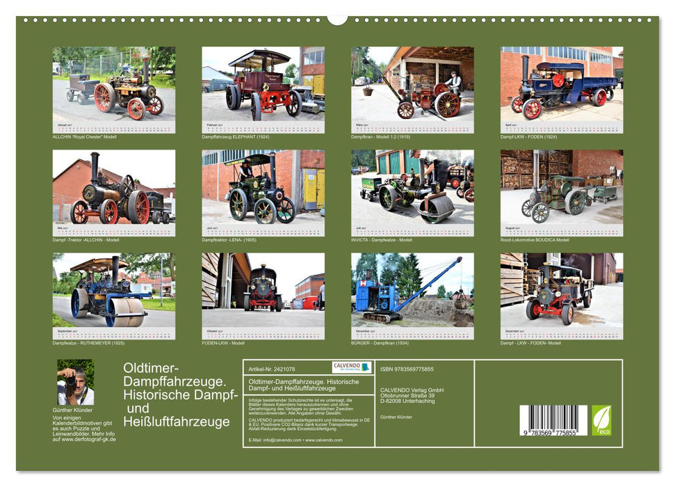 Oldtimer-Dampffahrzeuge. Historische Dampf- und Heißluftfahrzeuge (CALVENDO Premium Wandkalender 2027)