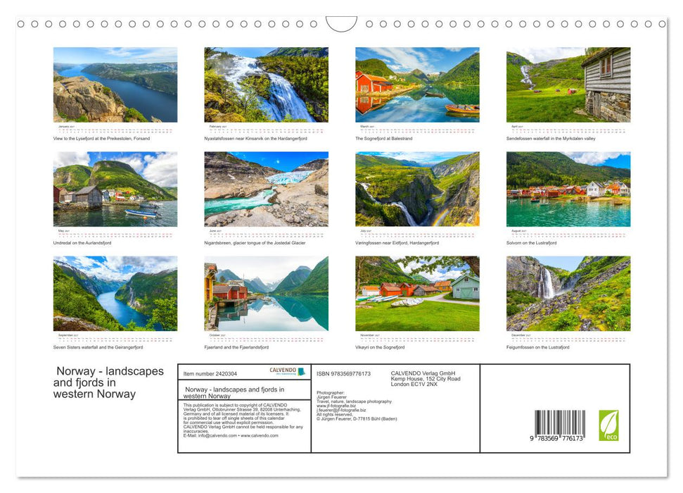 Norway - landscapes and fjords in western Norway (CALVENDO Monthly Calendar 2027)