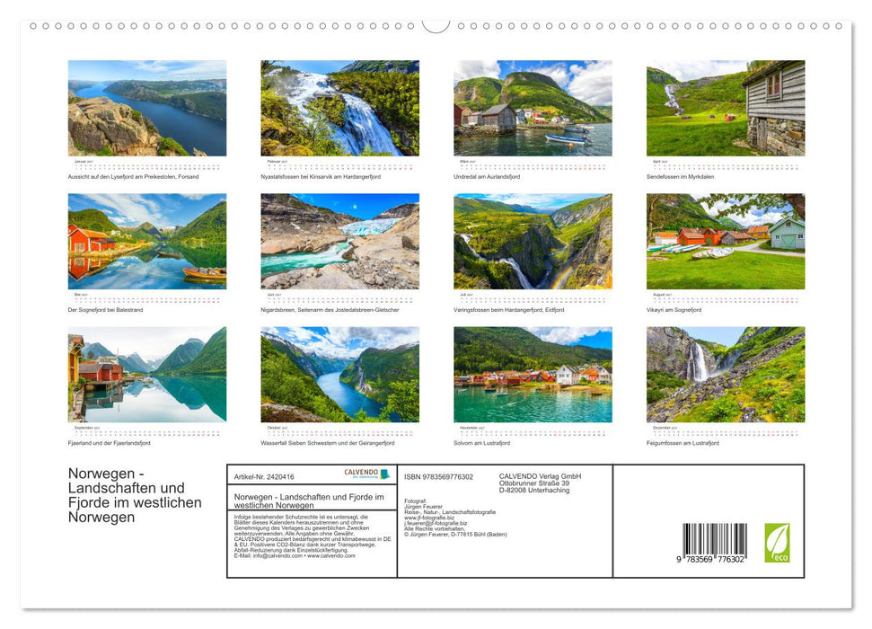 Norwegen - Landschaften und Fjorde im westlichen Norwegen (CALVENDO Premium Wandkalender 2027)