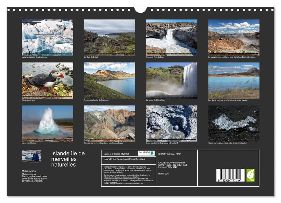 Islande île de merveilles naturelles (CALVENDO Calendrier mensuel 2027)