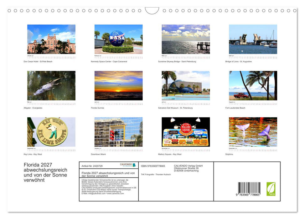 Florida 2027 abwechslungsreich und von der Sonne verwöhnt (CALVENDO Wandkalender 2027)