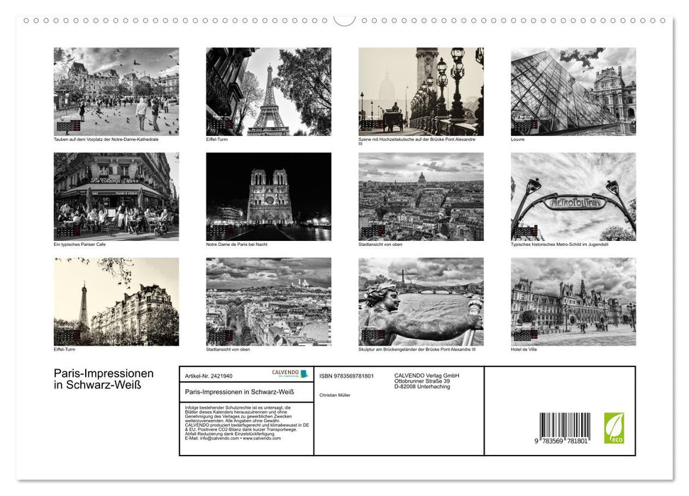 Paris-Impressionen in Schwarz-Weiß (CALVENDO Premium Wandkalender 2027)