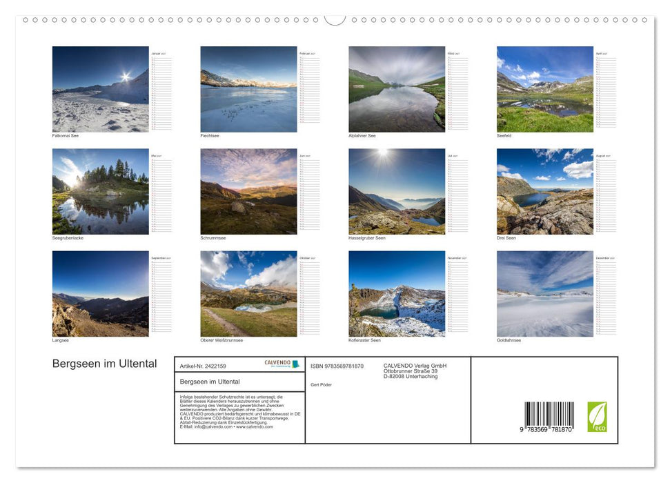 Bergseen im Ultental (CALVENDO Premium Wandkalender 2027)