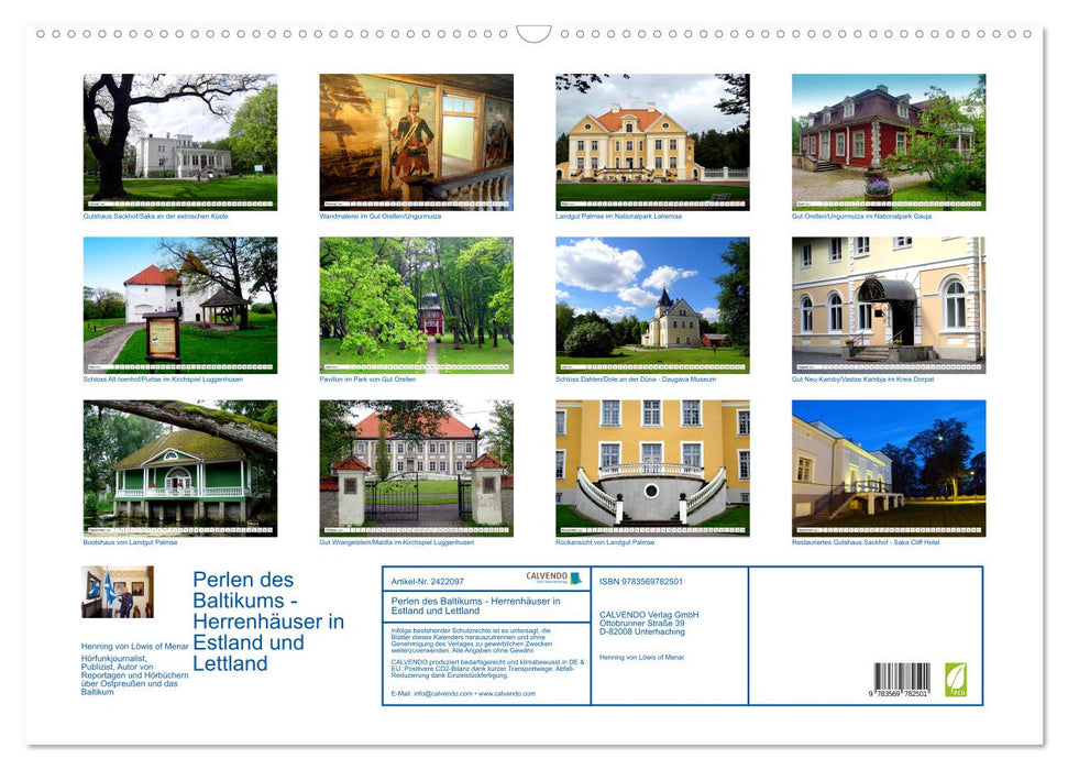 Perlen des Baltikums - Herrenhäuser in Estland und Lettland (CALVENDO Wandkalender 2027)