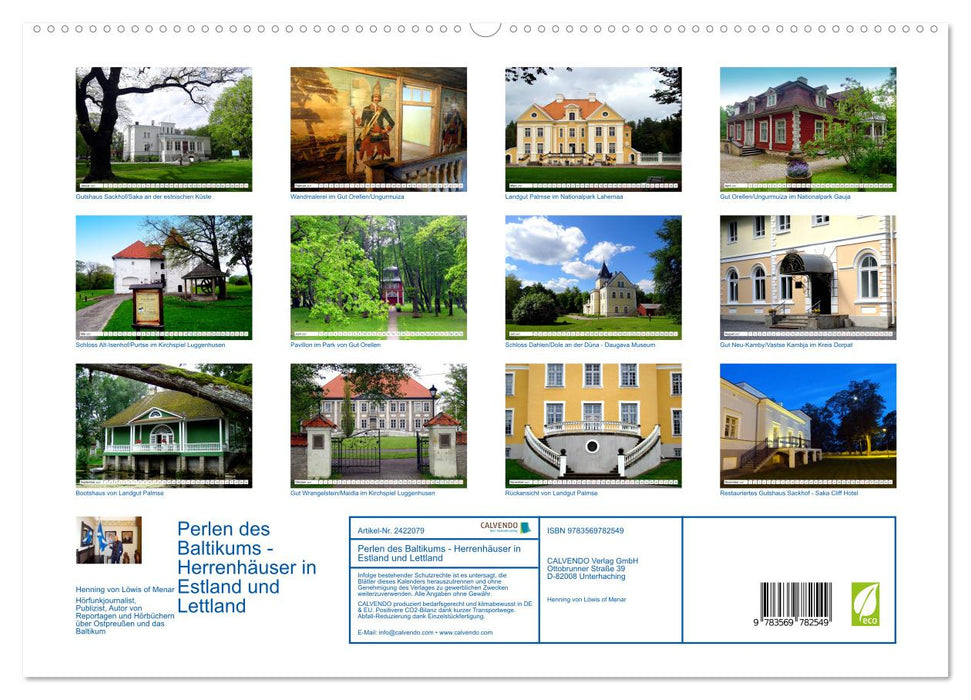 Perlen des Baltikums - Herrenhäuser in Estland und Lettland (CALVENDO Premium Wandkalender 2027)