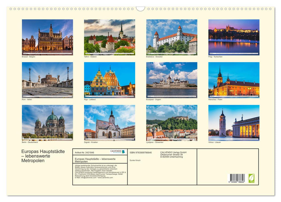 Europas Hauptstädte – lebenswerte Metropolen (CALVENDO Wandkalender 2027)