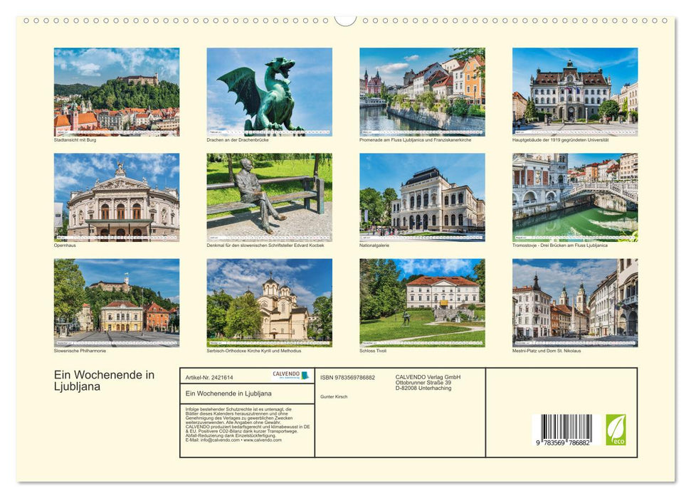Ein Wochenende in Ljubljana (CALVENDO Premium Wandkalender 2027)