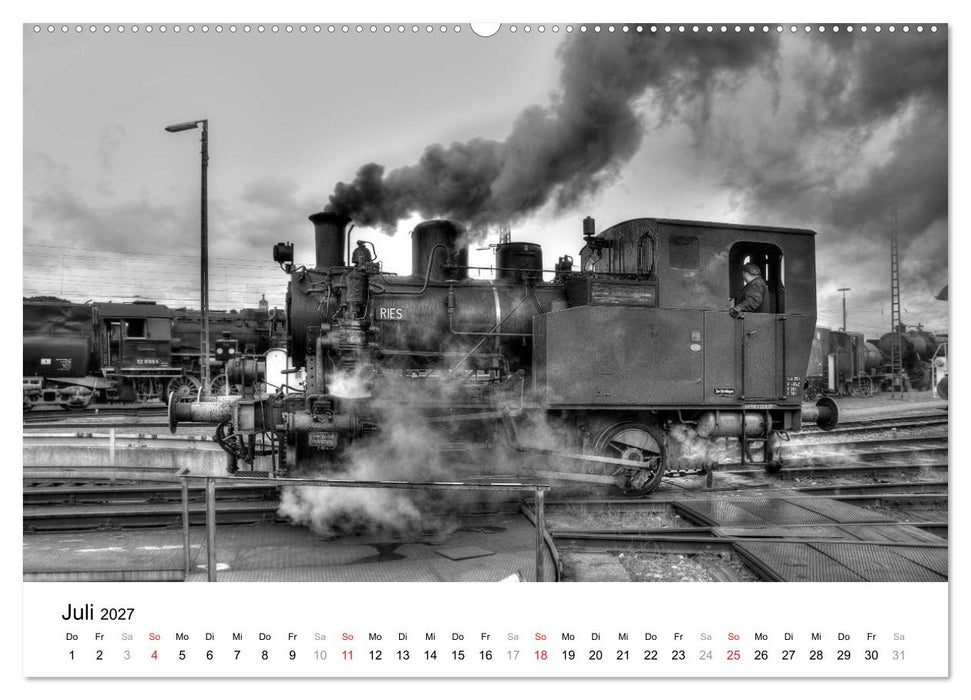 Unter Dampf - Eisenbahnromantik in schwarz-weiß (CALVENDO Premium Wandkalender 2027)