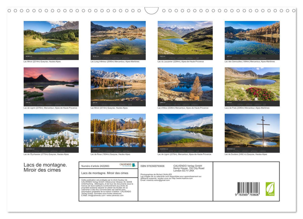 Lacs de montagne. Miroir des cimes (CALVENDO Calendrier mensuel 2027)