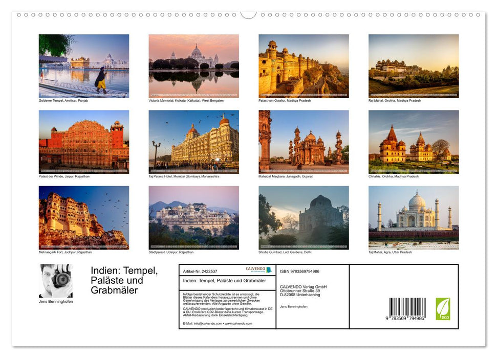 Indien: Tempel, Paläste und Grabmäler (CALVENDO Premium Wandkalender 2027)