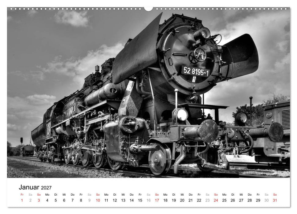 Unter Dampf - Eisenbahnromantik in schwarz-weiß (CALVENDO Wandkalender 2027)