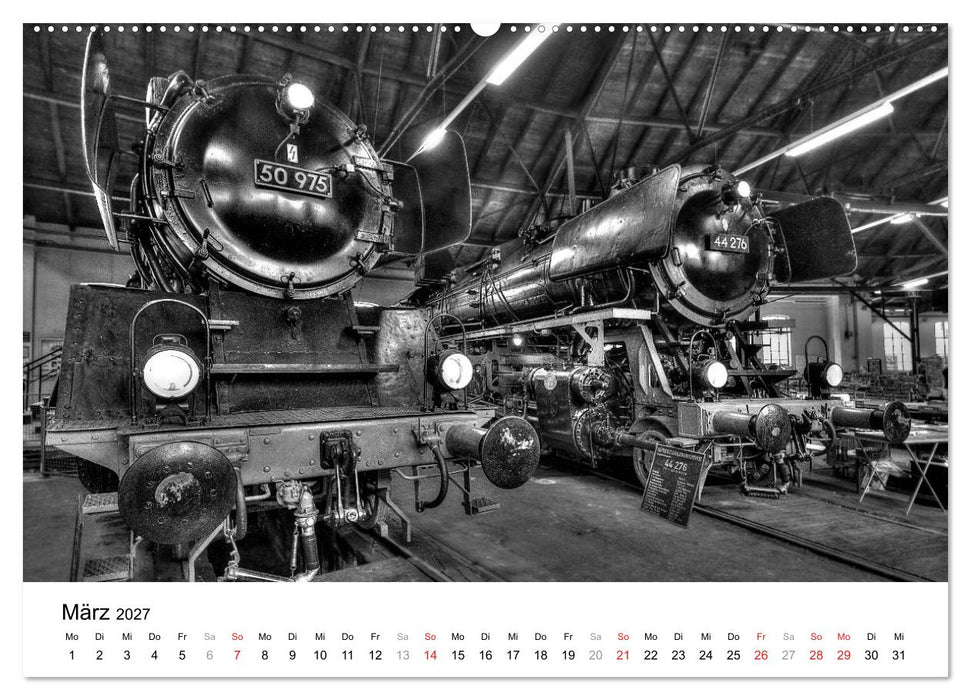 Unter Dampf - Eisenbahnromantik in schwarz-weiß (CALVENDO Wandkalender 2027)