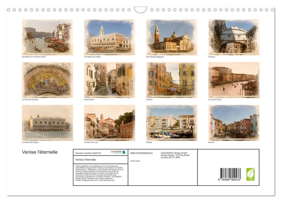 Venise l'éternelle (CALVENDO Calendrier mensuel 2027)