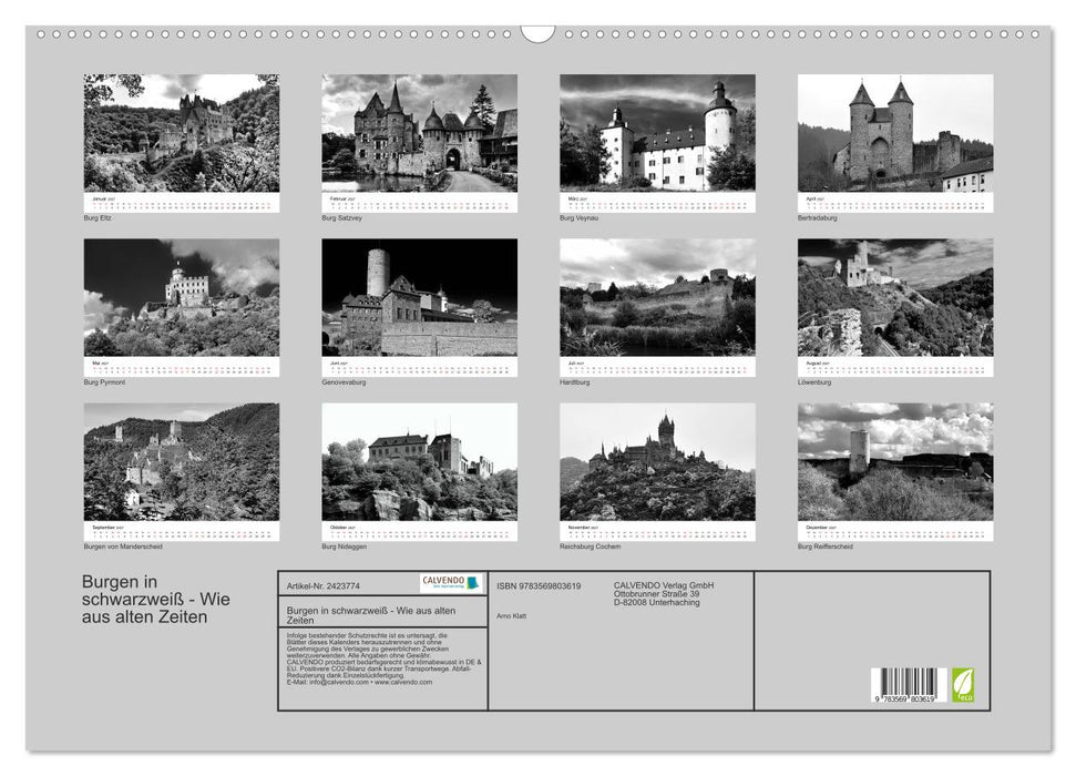 Burgen in schwarzweiß - Wie aus alten Zeiten (CALVENDO Wandkalender 2027)