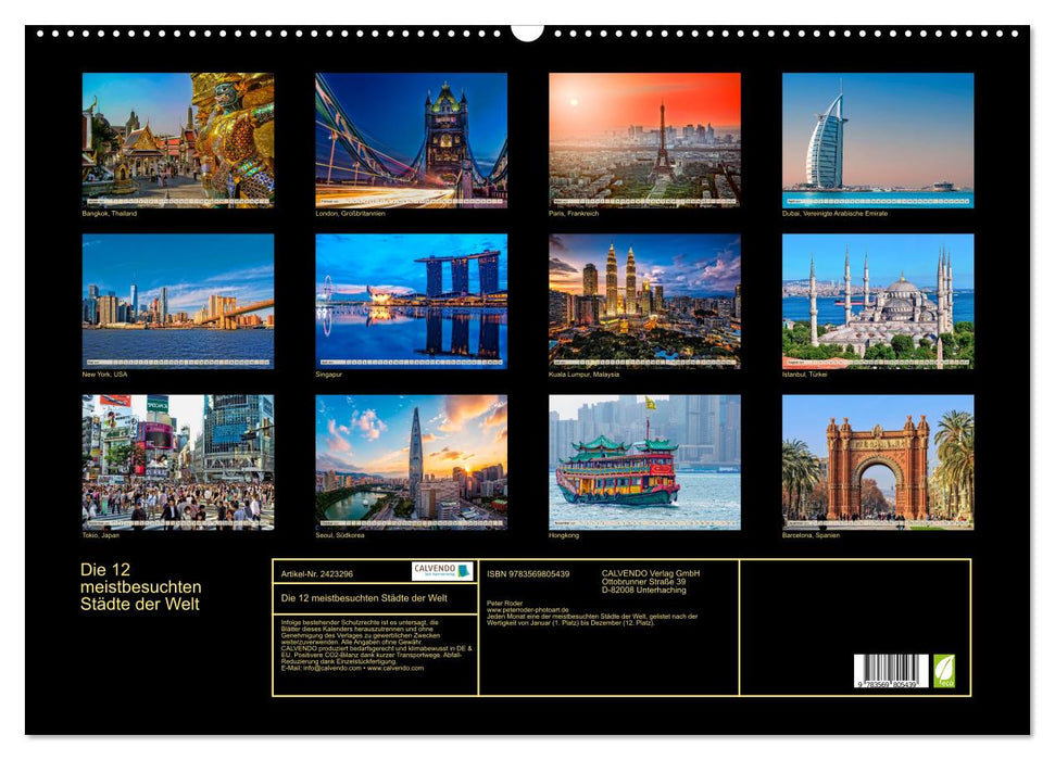 Die 12 meistbesuchten Städte der Welt (CALVENDO Wandkalender 2027)