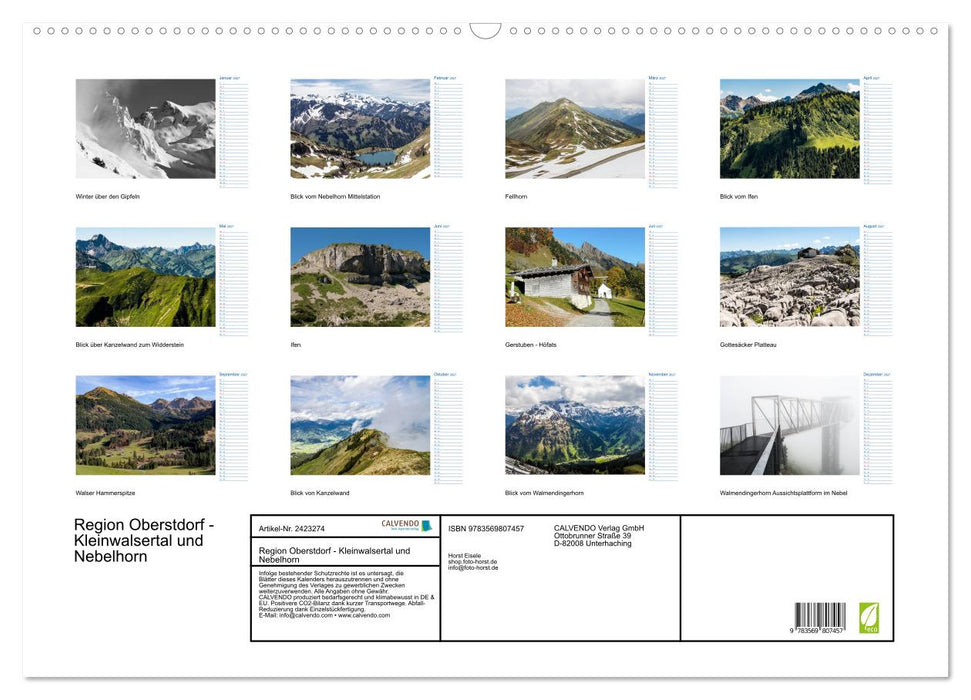 Region Oberstdorf - Kleinwalsertal und Nebelhorn (CALVENDO Wandkalender 2027)