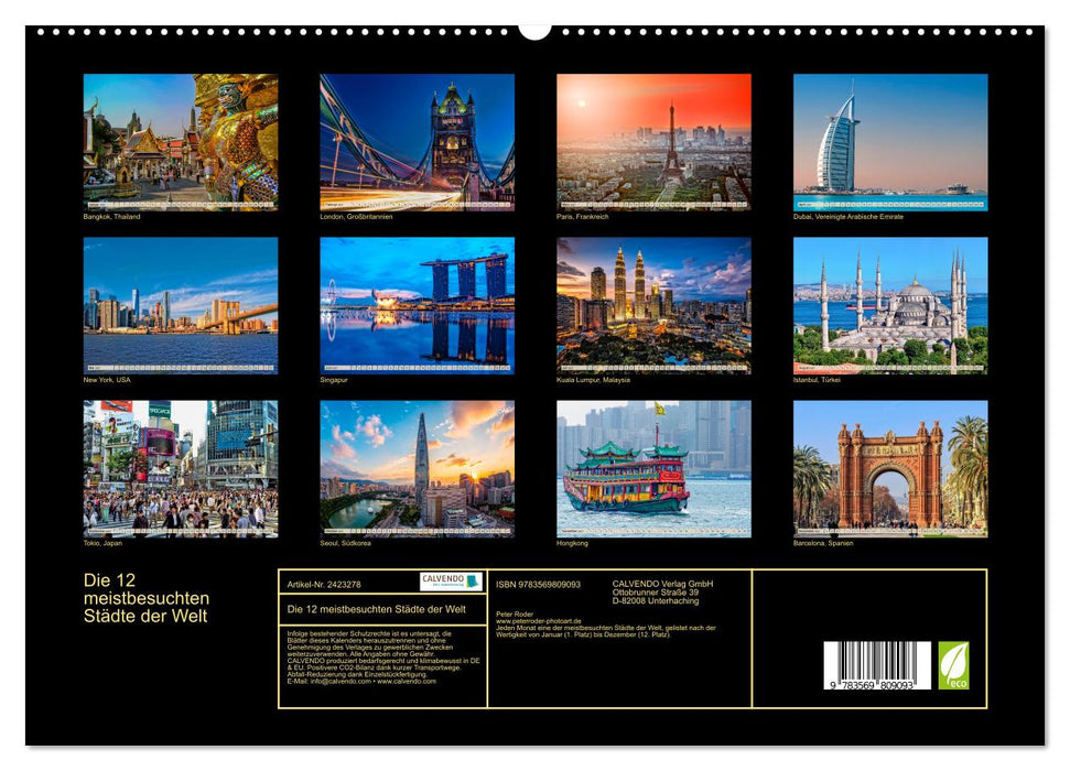 Die 12 meistbesuchten Städte der Welt (CALVENDO Premium Wandkalender 2027)