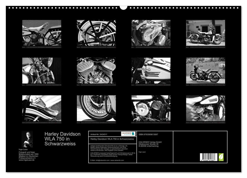 Harley Davidson WLA 750 in Schwarzweiss (CALVENDO Wandkalender 2027)