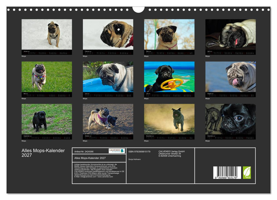 Alles Mops-Kalender 2027 (CALVENDO Wandkalender 2027)
