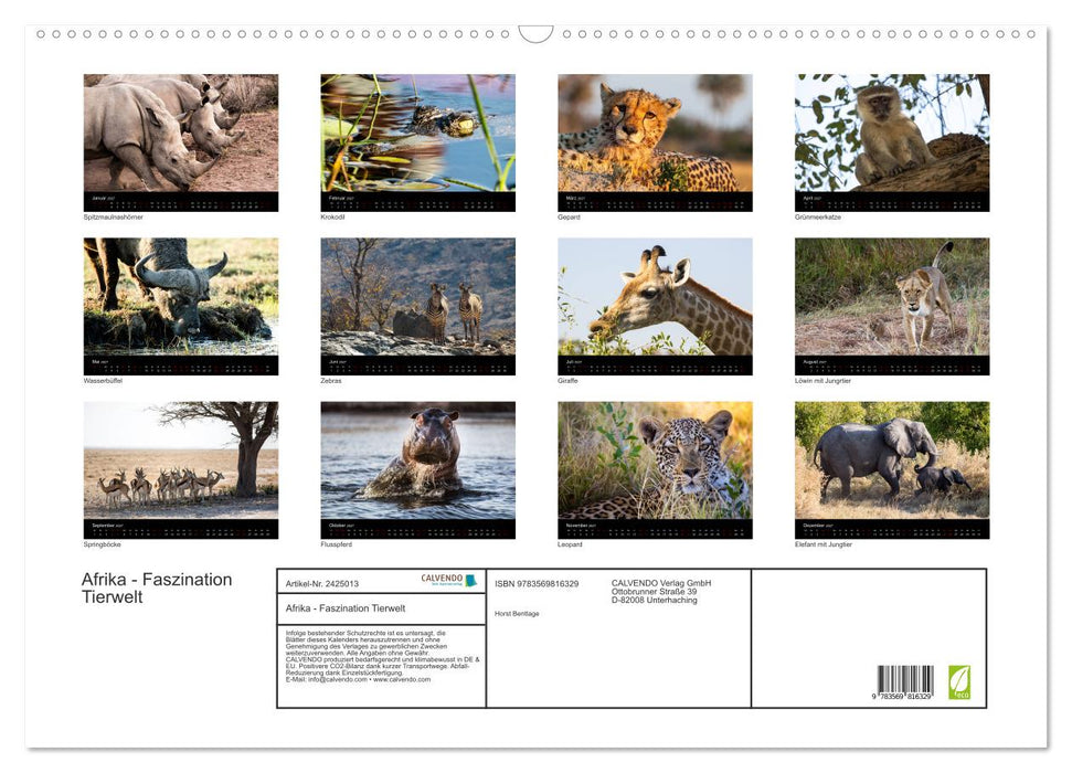 Afrika - Faszination Tierwelt (CALVENDO Wandkalender 2027)