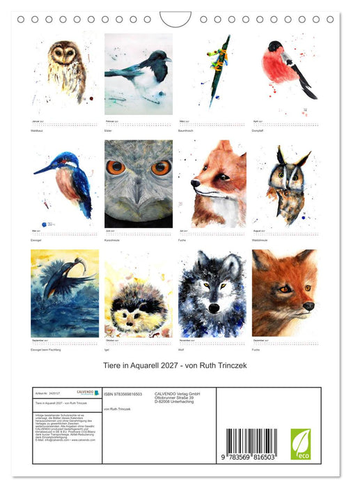 Tiere in Aquarell 2027 - von Ruth Trinczek (CALVENDO Wandkalender 2027)