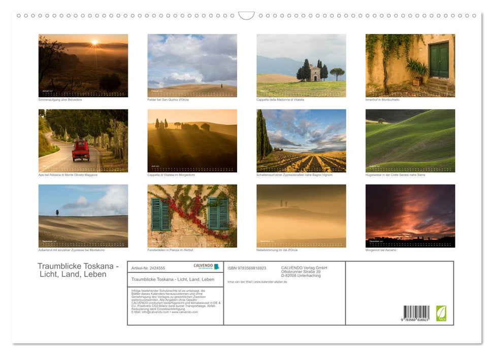 Traumblicke Toskana - Licht, Land, Leben (CALVENDO Wandkalender 2027)