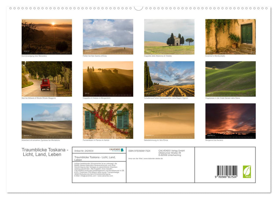 Traumblicke Toskana - Licht, Land, Leben (CALVENDO Premium Wandkalender 2027)
