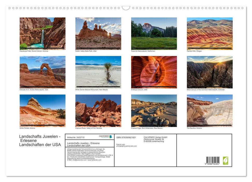 Landschafts Juwelen - Erlesene Landschaften der USA (CALVENDO Wandkalender 2027)