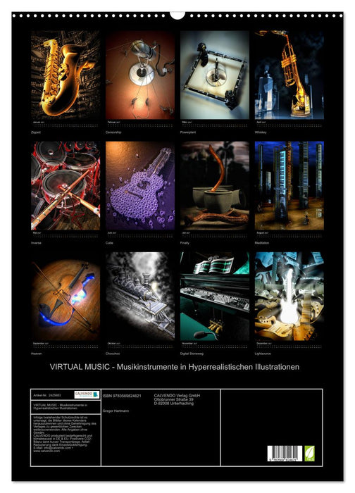 VIRTUAL MUSIC - Musikinstrumente in Hyperrealistischen Illustrationen (CALVENDO Wandkalender 2027)