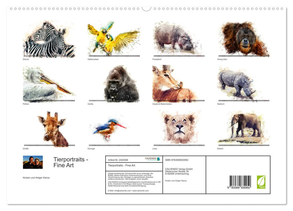 Tierportraits - Fine Art (CALVENDO Premium Wandkalender 2027)